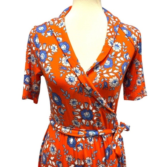Boden Lavina Jersey Wrap in Papaya Wildflower Prarie Dress Women 6 Petite - Picture 8 of 16
